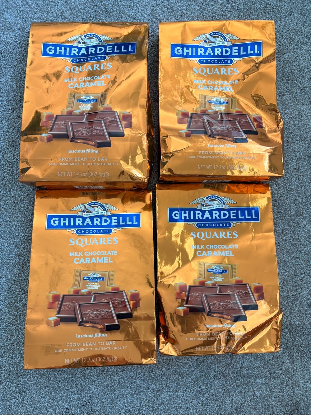 NEW Ghirardelli milk Chocolate Caramel Squares - four bags